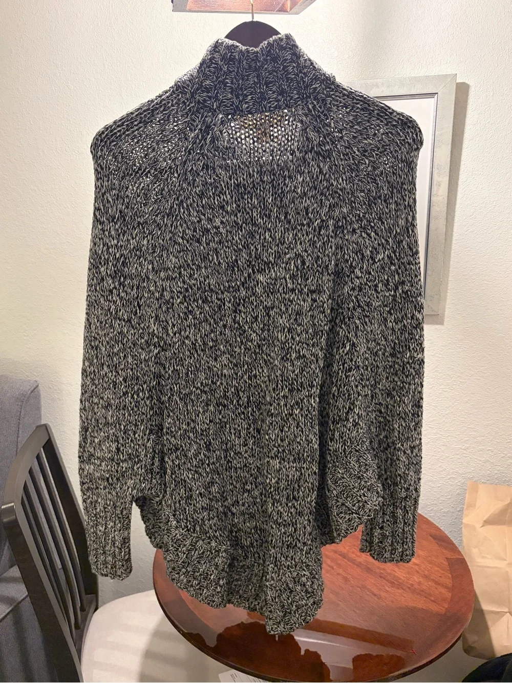 Michael Kors Black & White Marled Toggle Knit Poncho